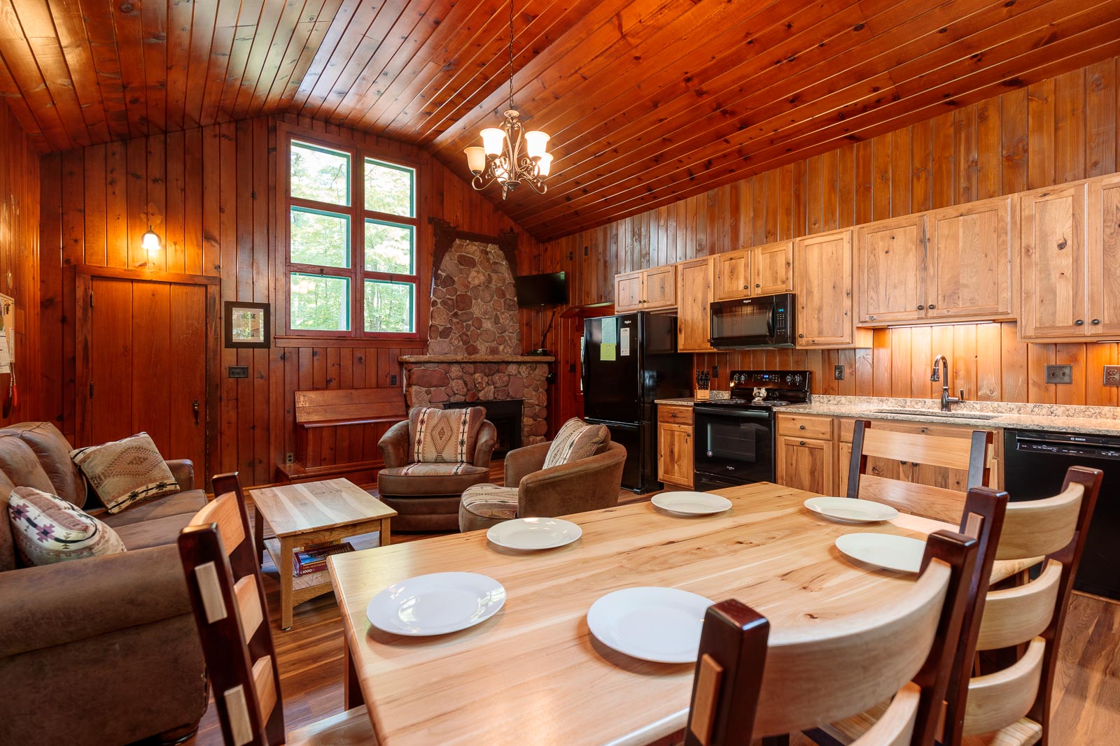 Swiss cabin living room and dining table