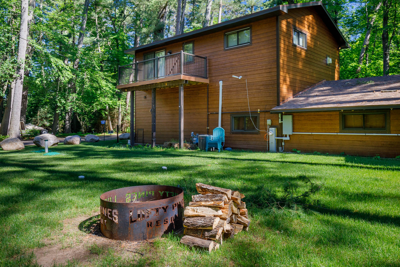 Spruce cabin outdoor firepit